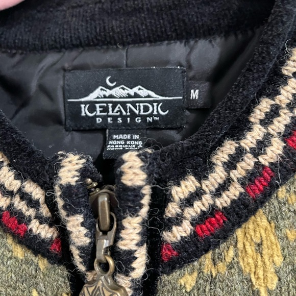 Icelandic Design‎ Green Wool Zip Front Sweater with Embroidered Flowers Sz. M - Picture 3 of 8